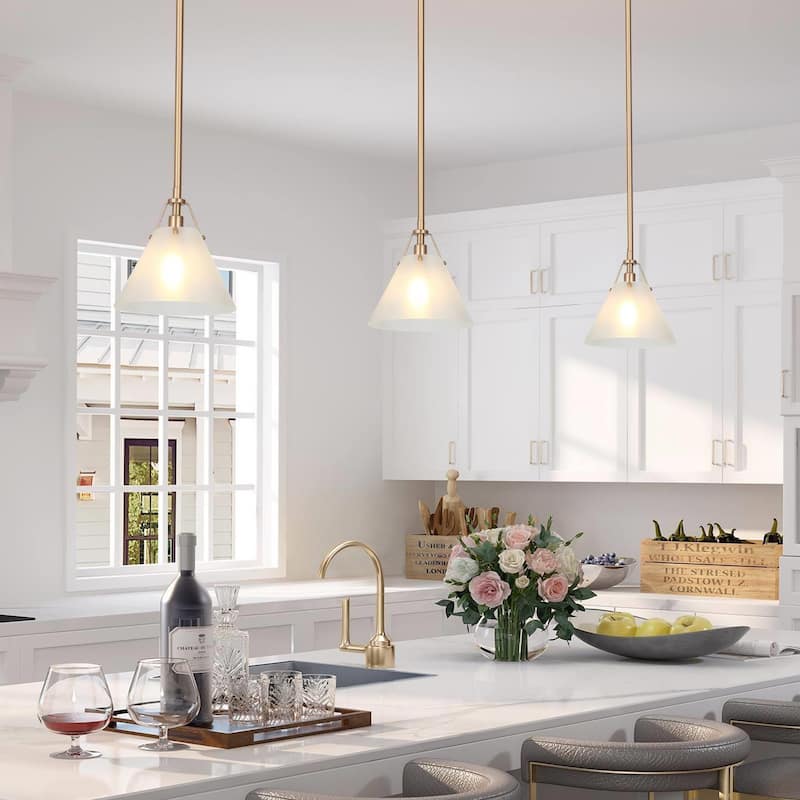 Modern Farmhouse Mini 1-light Kitchen Islands Pendant Light with Cone Frosted Glass Shade - D 7.9'' x H 70.9''