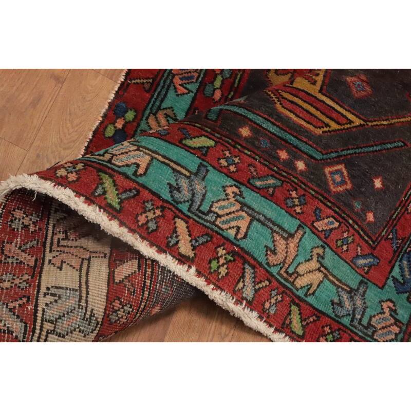 Hand Knotted Oriental 100% Wool Carpet Traditional Tribal Greys & Charcoal Ardebil Runner Rug - 11' 2'' X 3' 3''