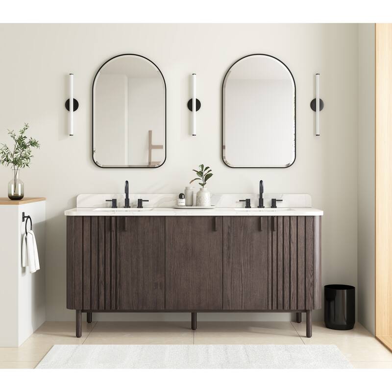 Avanity Blakely 73 in. Vanity Combo in Brown Oak finish with Calacatta Quartz Top