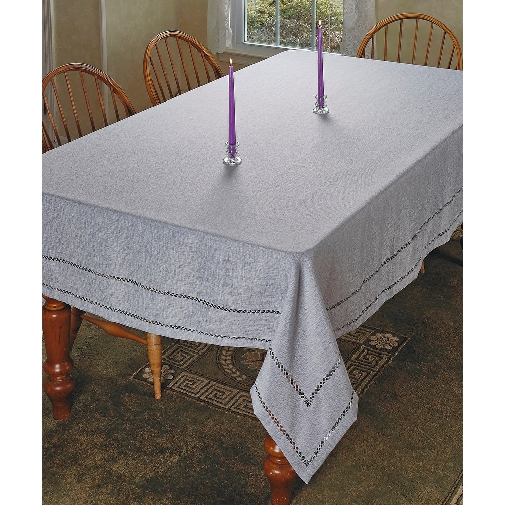 Violet Linen Hem Stitch Border Vintage Pattern Tablecloth