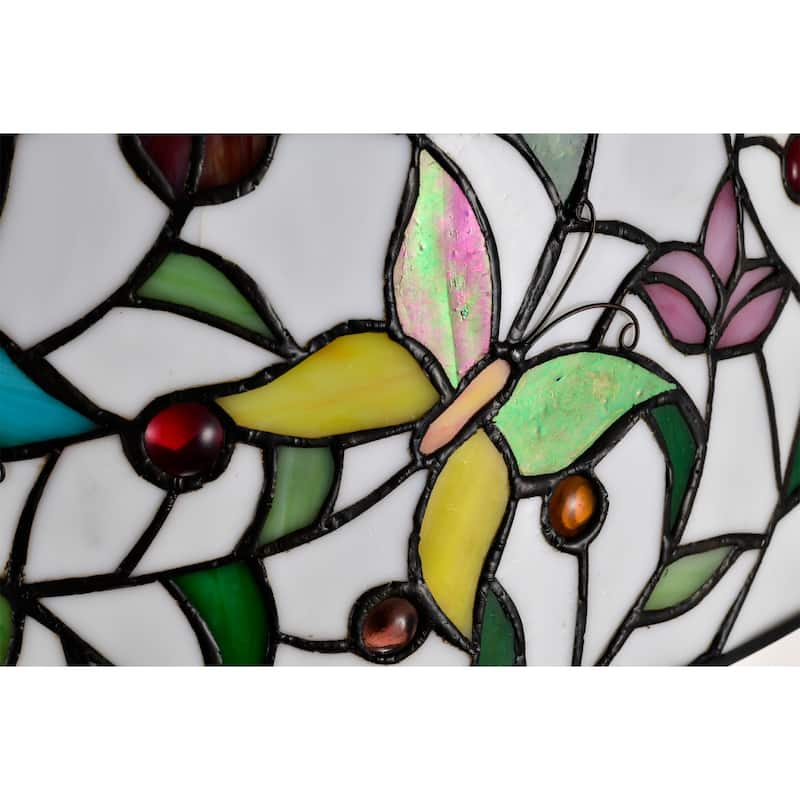 Jorga 6-light Tiffany Glass Fandelier Lighted Ceiling Fan Butterfly Design Remote Control - White-MultiColor