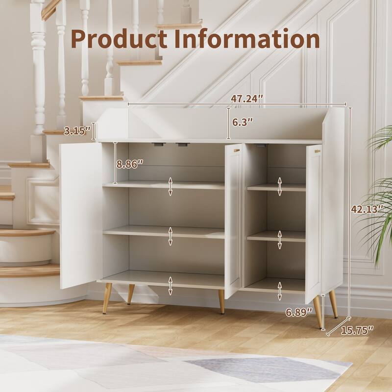 Minimalist Sideboard Buffer Cabinet, Credenza Storage Cabinet, Accent Kitchen Storage Cabinet with Adjustable Shelves