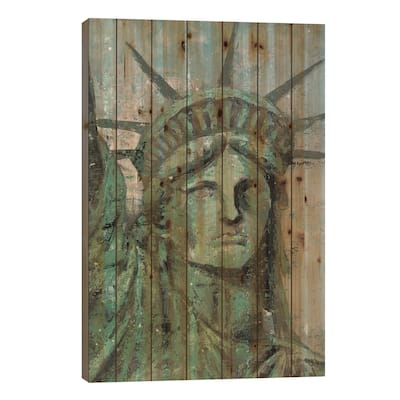 Statue Of Liberty Portrait Print On Wood by Marie Elaine Cusson - Multi-Color
