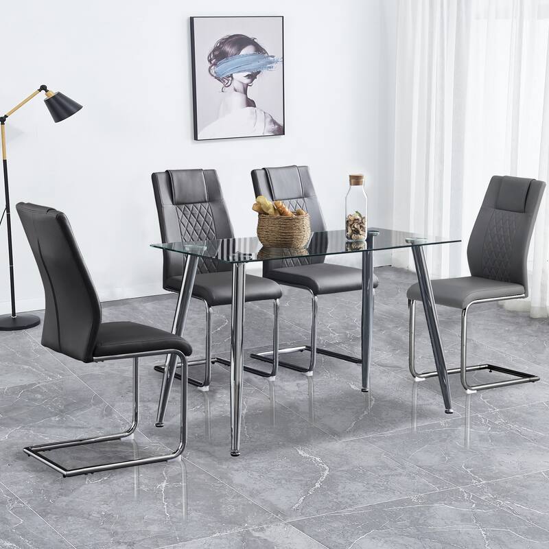 Leather Dining Chair Set of 6 Office Chair with C-Shaped Metal Legs