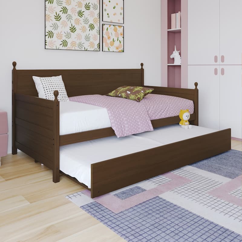 CraftPorch Mid-Century Modern Wooden Twin Size Daybed With Trundle - Walnut