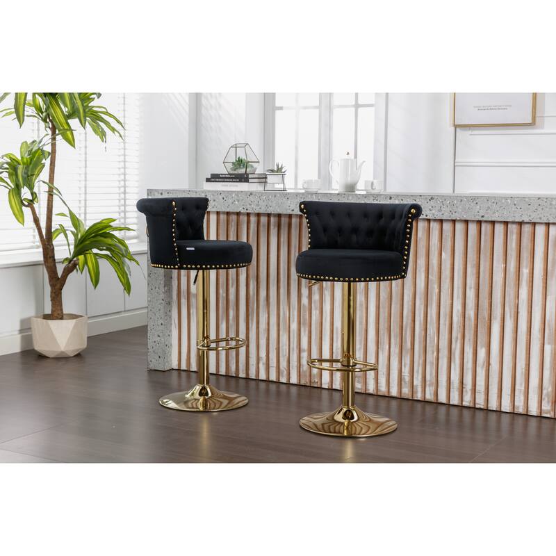 Black Swivel Bar Stools Set of 2 Adjustable Counter Height Chairs with Footrest