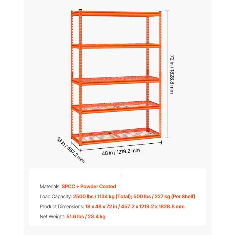Orange Steel Garage Shelf with Hooks, Adjustable Garage Shelving