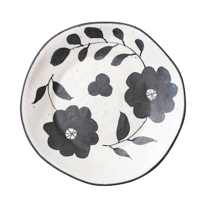 Stoneware Plate with Floral Design - 11.5"L x 11.5"W x 1.0"H