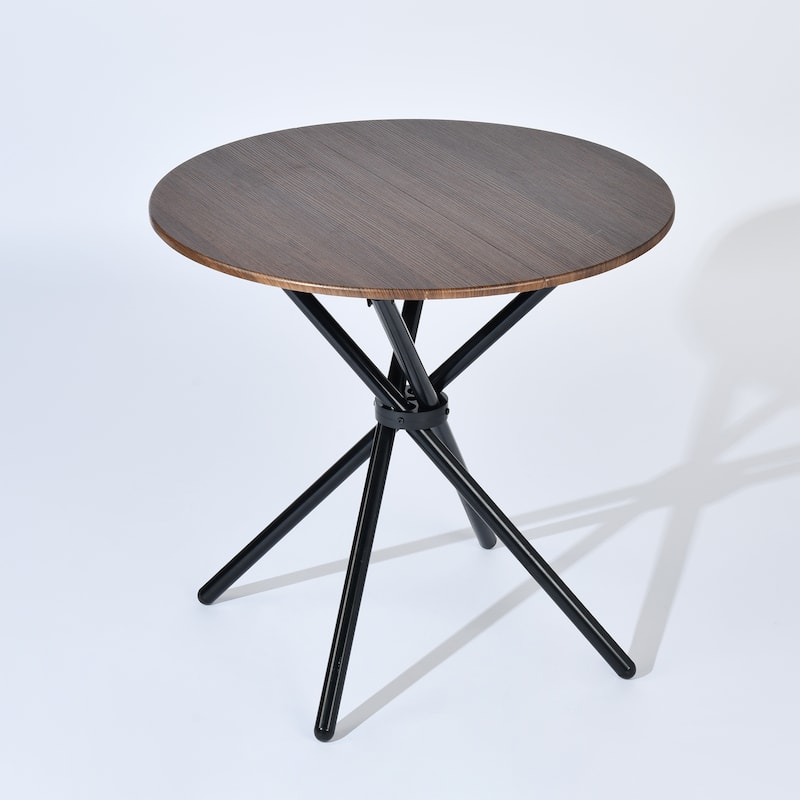 Homy Casa 30" Round Bistro Table with Wood Grain Top and Cross Metal Legs for Dining or Café Use - Espresso