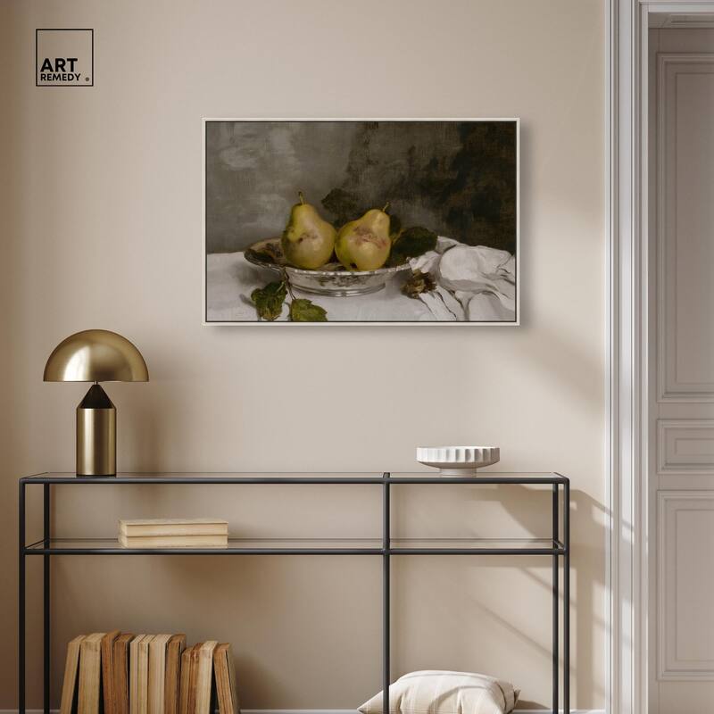 Two Pears in a Silver Bowl Canvas by Art Remedy