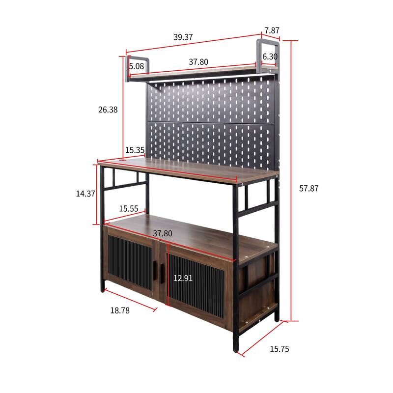 Kitchen Buffet Sideboard, Kitchen Island with Pegboard Organizer, Kitchen Cabinet with Adjustable Shelves