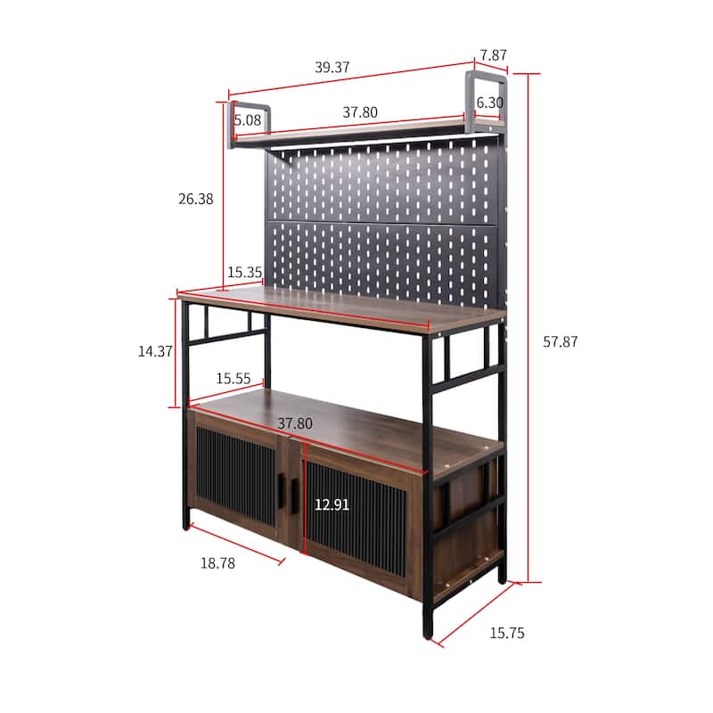 Kitchen Organizer Bakers Rack with Door, Microwave Oven Stand, Utility Storage Shelf