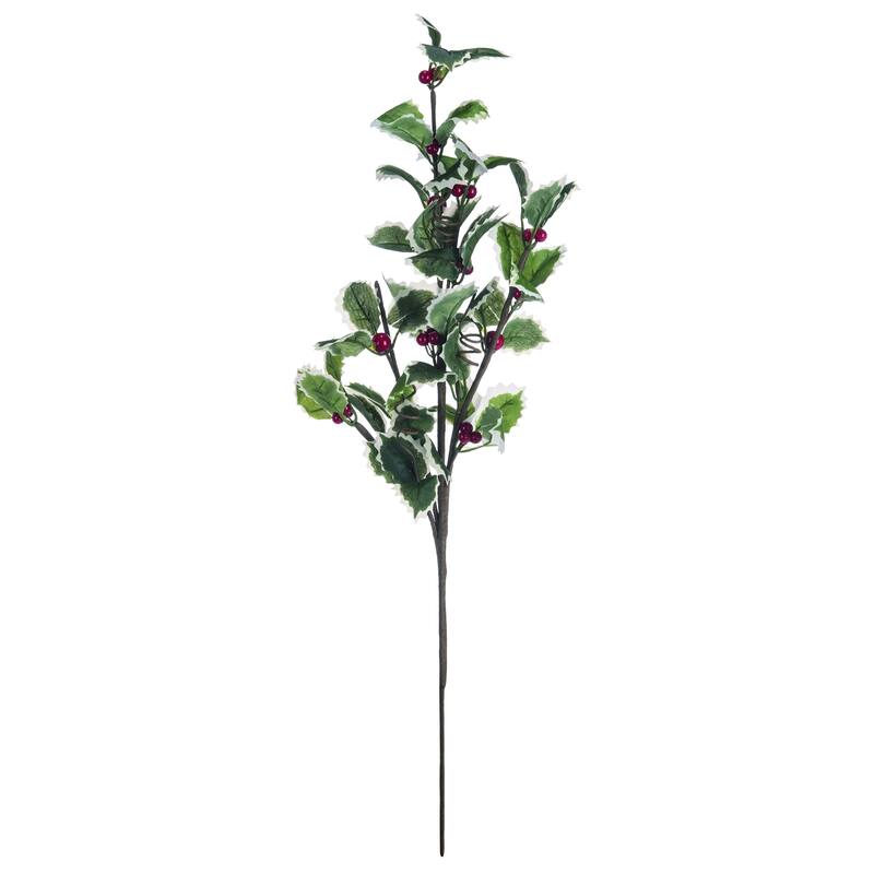 Transpac Fabric 26 in. Green Christmas Nostalgic Holly Spray