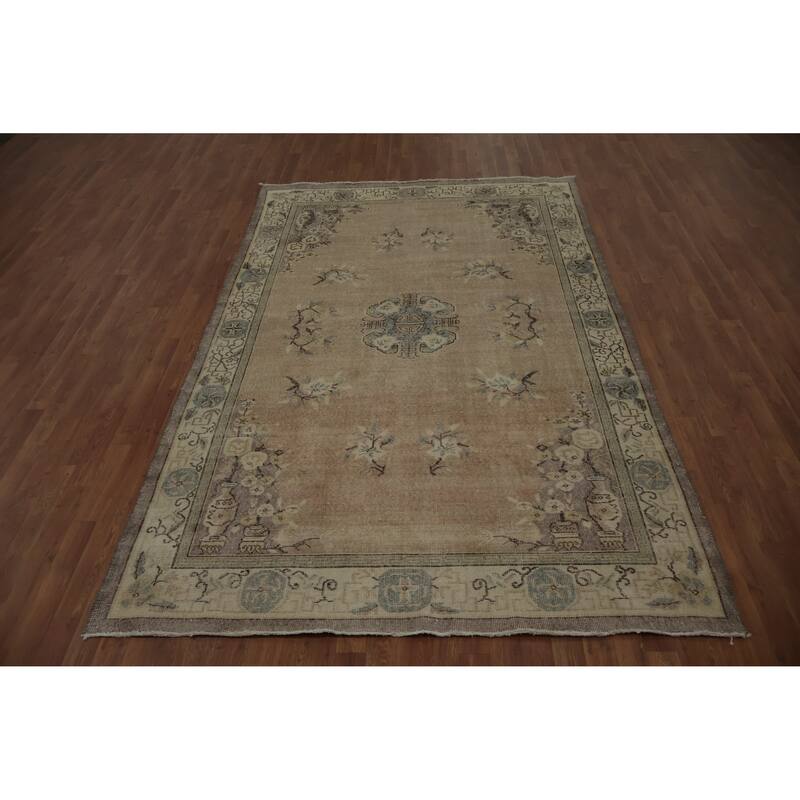 Hand Knotted Oriental 100% Wool Carpet Transitional Medallion Brown Anatolian Area Rug - 9' 7'' X 6' 1''