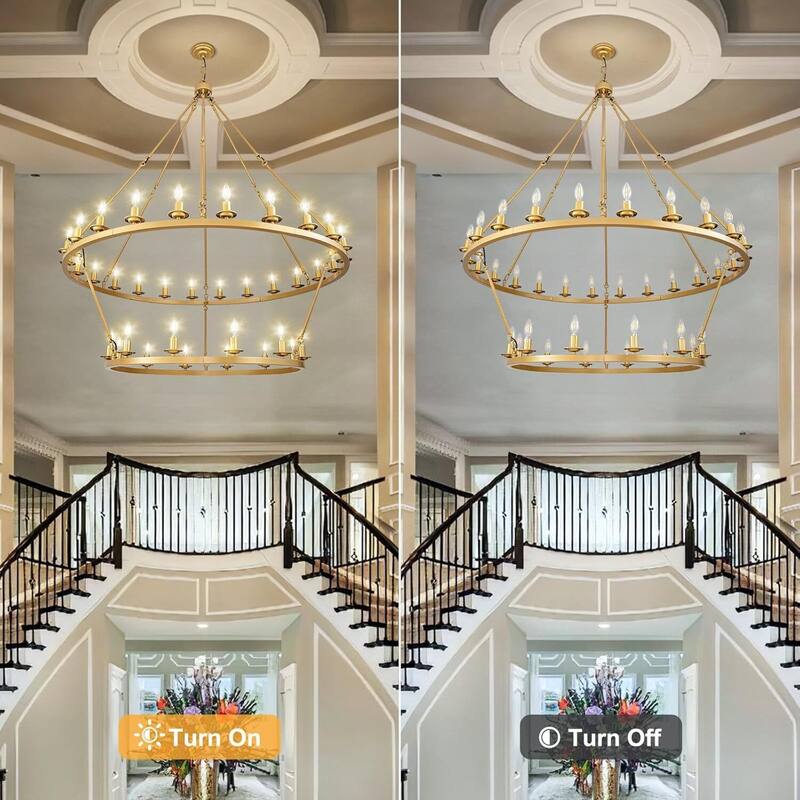 Luxury Wheel Chandelier, 16-54 Lights Single or Double Layer Round Pendant Light