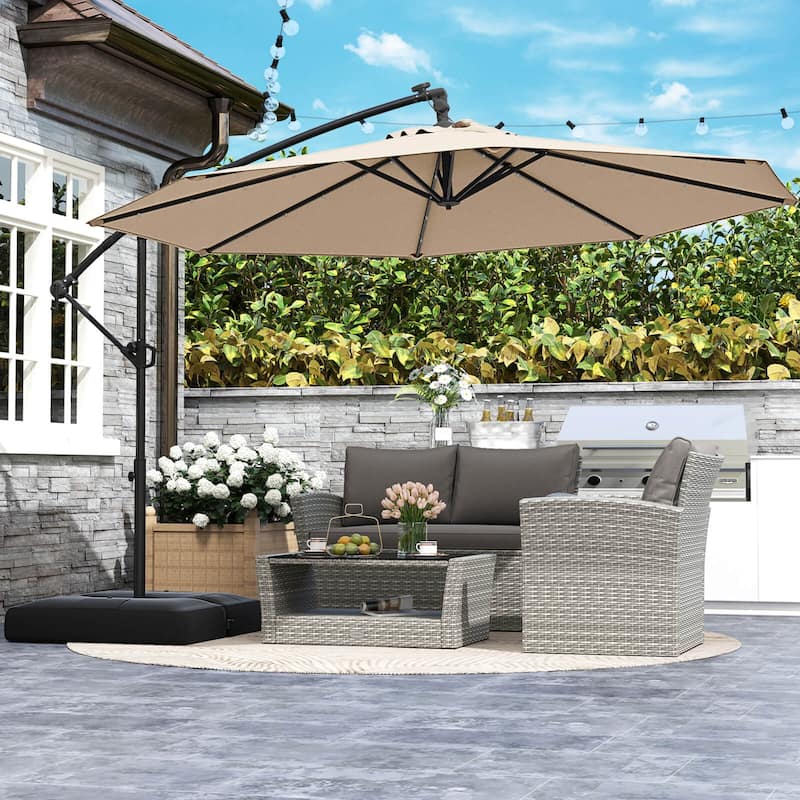 Costway 10 FT Solar Offset Hanging Umbrella Patio Cantilever Umbrella