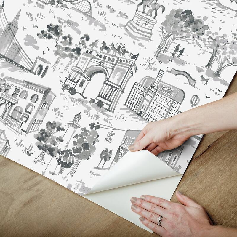 NuWallpaper Brownstone Boys Toile de New York Graphite Peel and Stick Wallpaper - N/A