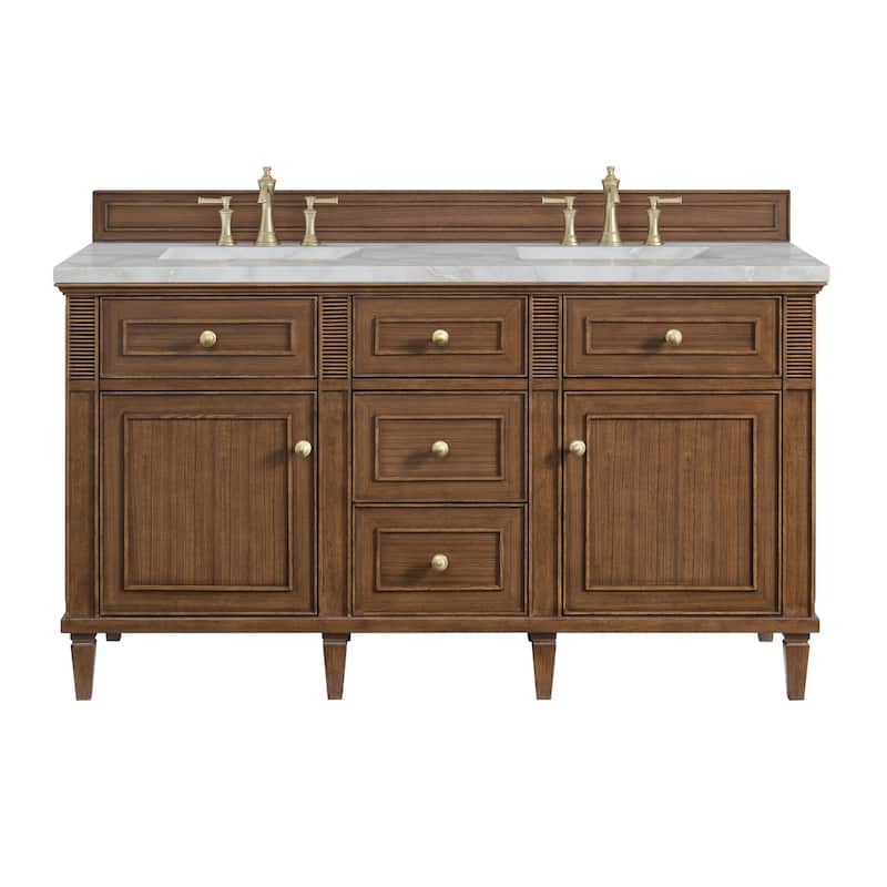 James Martin Vanities 424-V60D-3VSL Lorelai 60" Double Basin Wood - Mid-Century Walnut - Walnut Finish