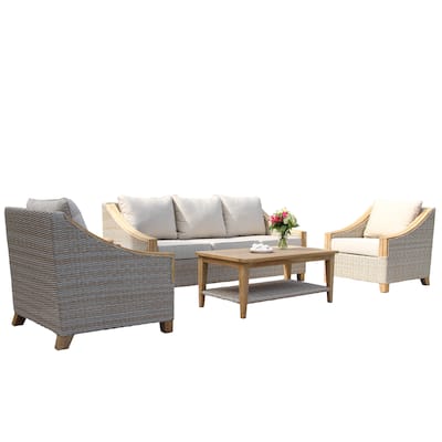 Samera Ash Wicker And Teak 4-Piece Sofa Set With Sunbrella Fabrics