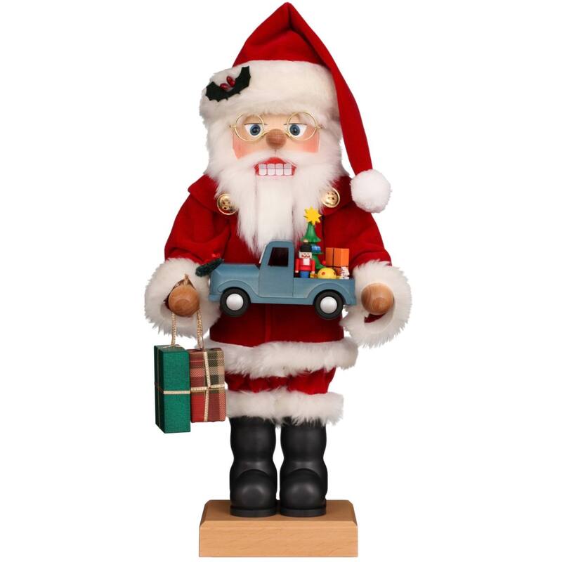 15.5" Christian Ulbricht Santa Christmas Nutcracker with Blue Truck and Gifts