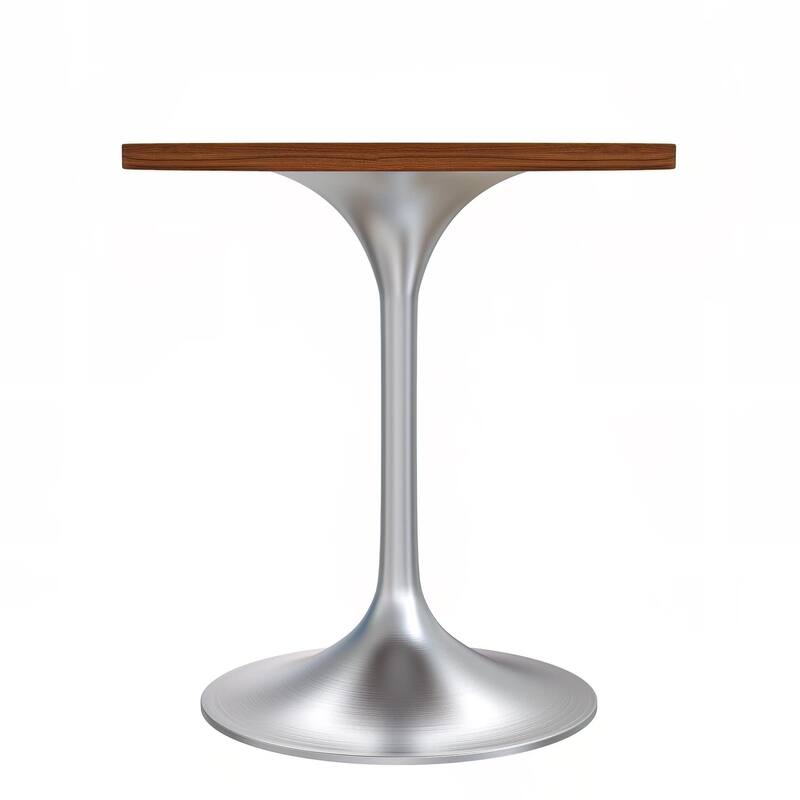 LeisureMod Verve 27" Round Dining Table with MDF Wood TableTop and Brushed Chrome Base for Kitchen & Dining Room