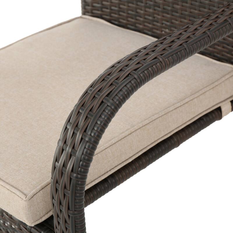 Lula Outdoor 5-Piece Round Foldable Wicker Dining Set with Umbrella Hole & Cushions by Christopher Knight Home