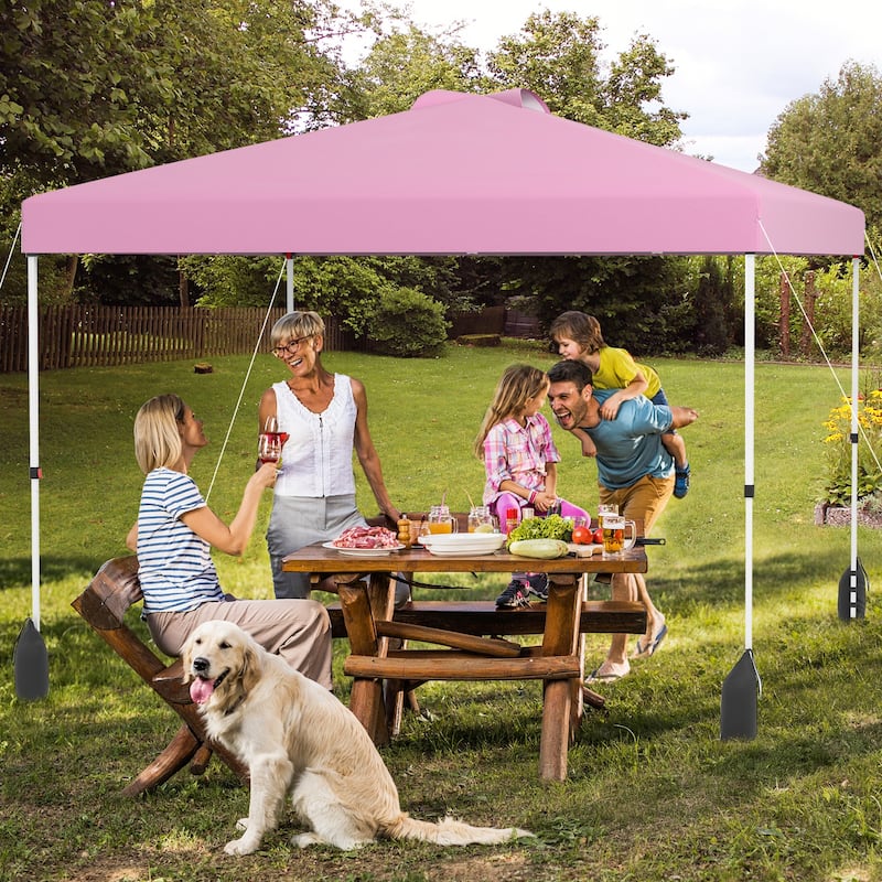 Gymax 10 X 10 FT Pop up Canopy Tent w/ 1 Sidewall Wheeled Bag 8 Stakes
