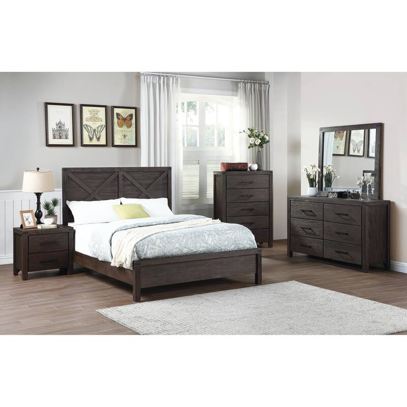 Rustic Contemporary Espresso 1pc Queen Size Bed Wooden X-Design HB Unique Look Bedroom Furniture