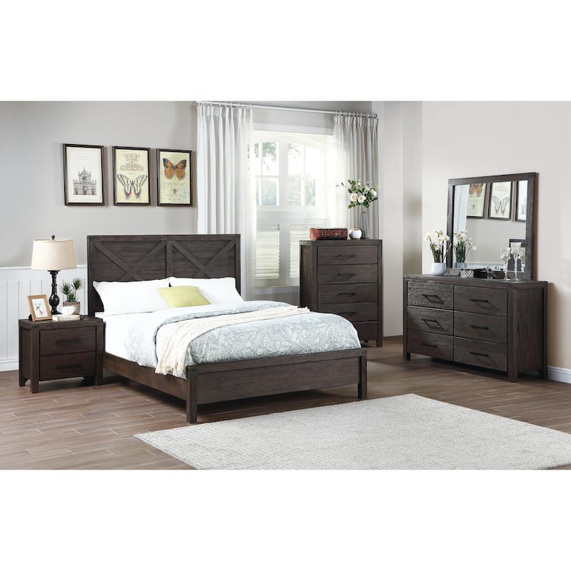 Rustic Contemporary Queen Size Wooden X-Design Bed with Headboard