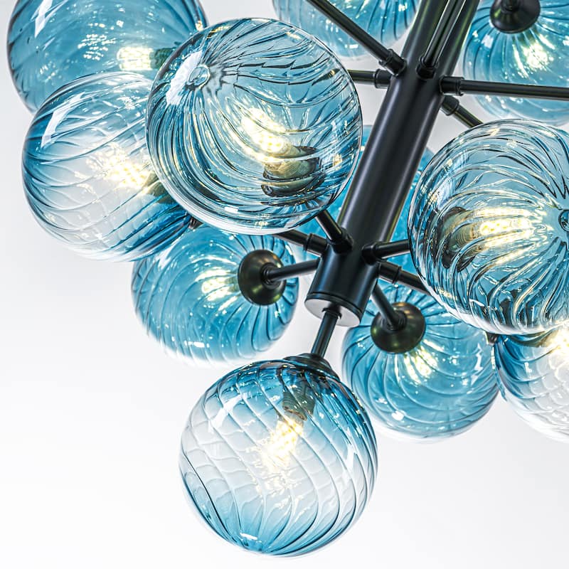 Starsky 19-Light Glam Tiered Cluster Blue Swirled Bubble Chandelier