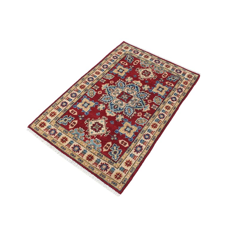 Bohemian Kazak Sidney Red/Beige Wool Rug - 2'9'' x 4'2''