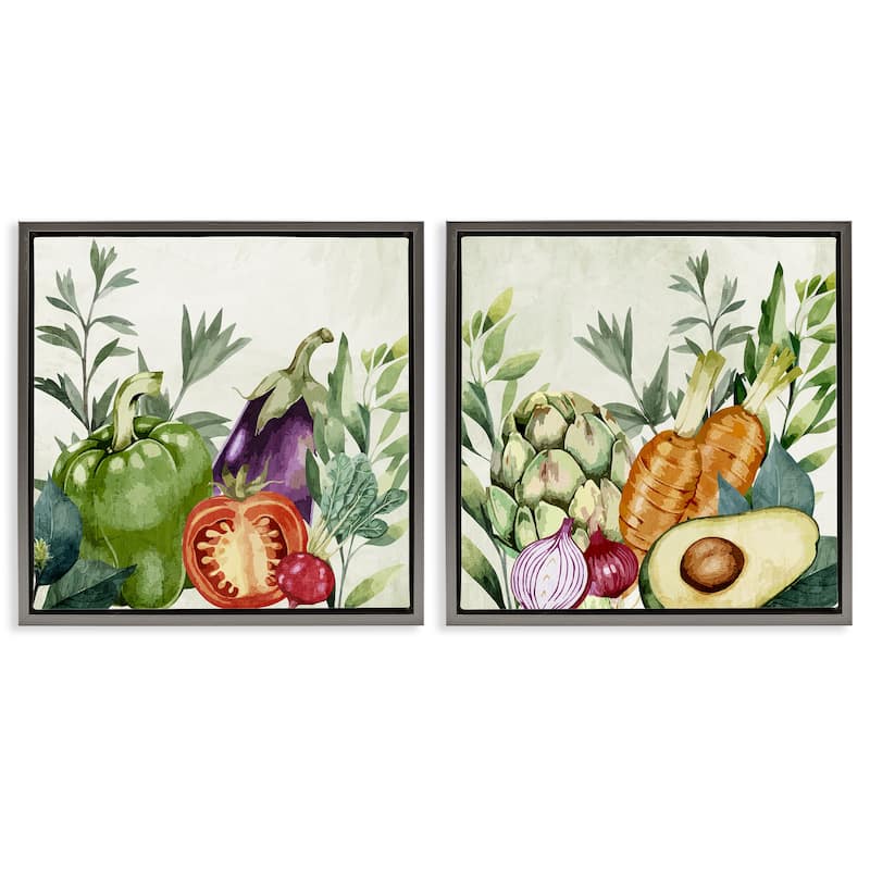 Stupell Country Harvest Vegetables Framed Floater Canvas Wall Art Design By Kim Allen (Set of 2) - 25 x 25 - Grey