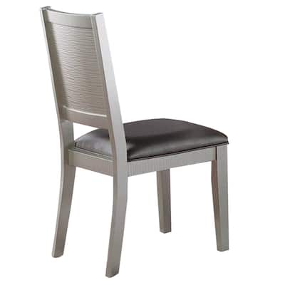 Metallic Silver/Gray Faux Leather Upholstered Wood Frame Dining Chair, Set of 2, Sturdy Dining Chair for Dining Rooms - 15.5