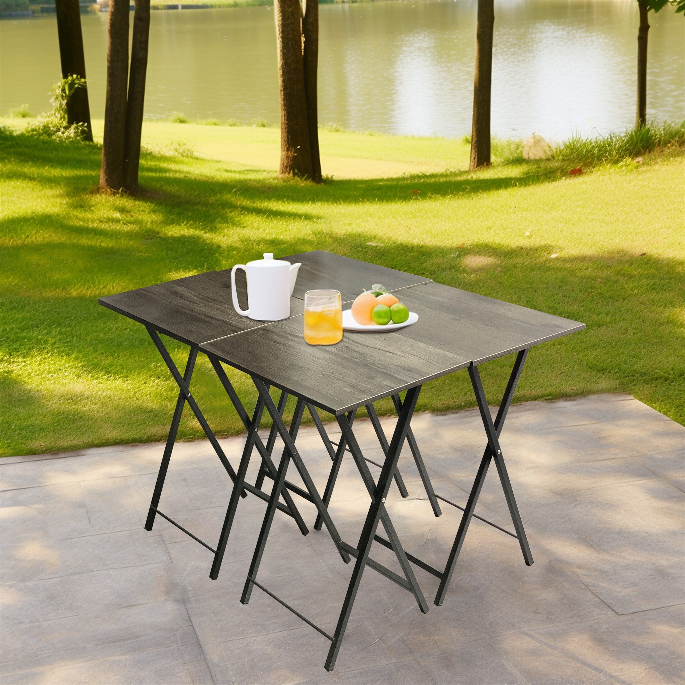 Foldable Snack Table for Small Space Rustic Grey