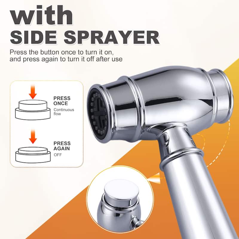 WOWOW 4 Hole Double Handle Bridge Kitchen Faucet with Side Sprayer