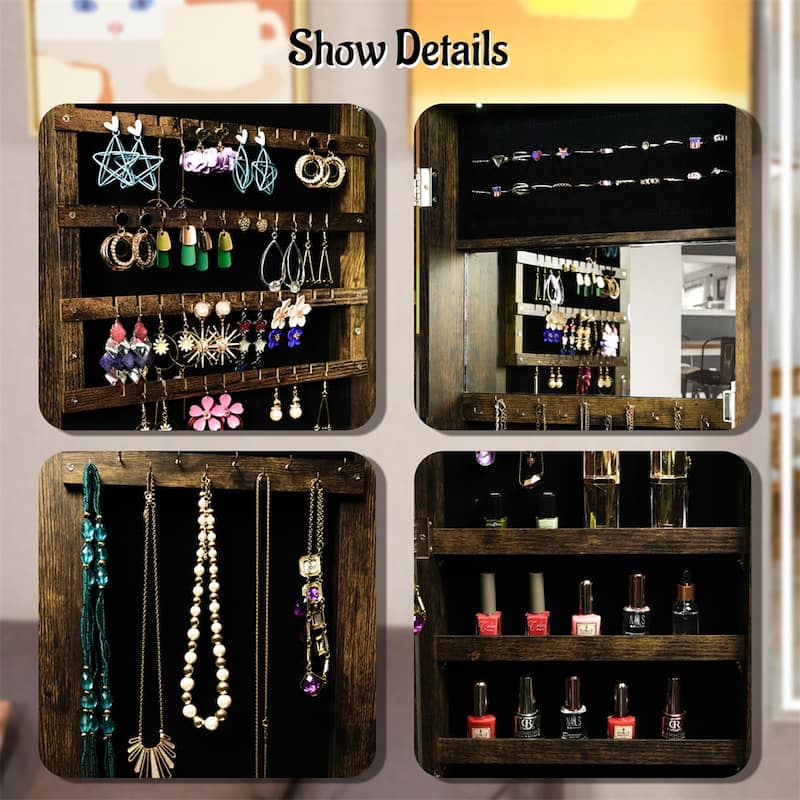 Fashion Simple Jewelry Storage Mirror Cabinet w/LED Lights Can Be Hung