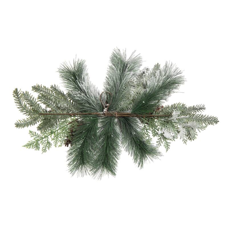 Transpac Artificial 26 in. White Christmas Frosted Evergreen Centerpiece with Pinecones