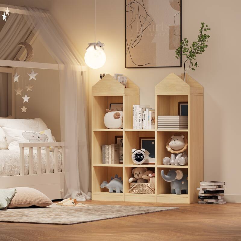 Toy Storage Organizer,8-Cubby Kids Bookshelf Natural Bookcase ,Toddlers Cabinet Shelf