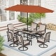 preview thumbnail 15 of 24, 7/8-Piece Patio Dining Set of 6 Swivel Metal Rattan Chairs with Deep-seating Chairs and Wood-like Table Top Table +Red Umbrella - 8-Piece Sets