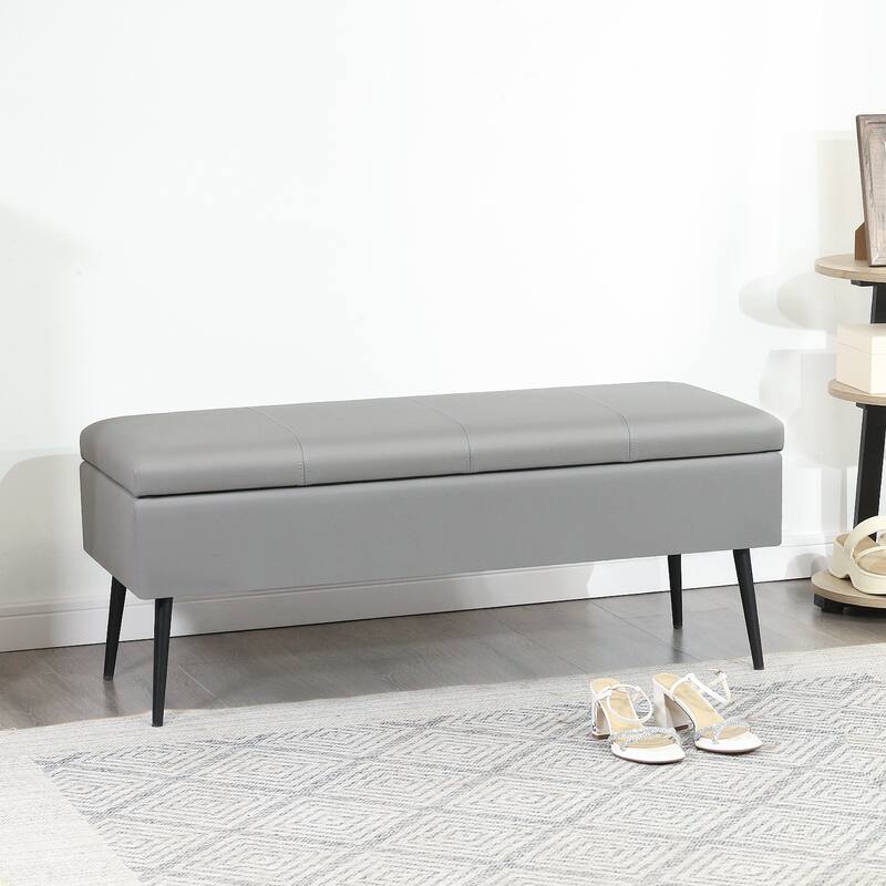 Adeco 42" Faux Leather Storage Bench with Lift-Top Lid