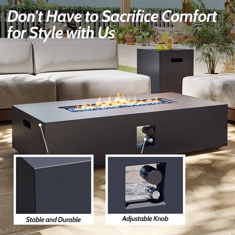 UPHA 56 Inch Outdoor 50,000 BTU Iron Propane Fire Pit Table with Tank Cover and Lid - 56.1