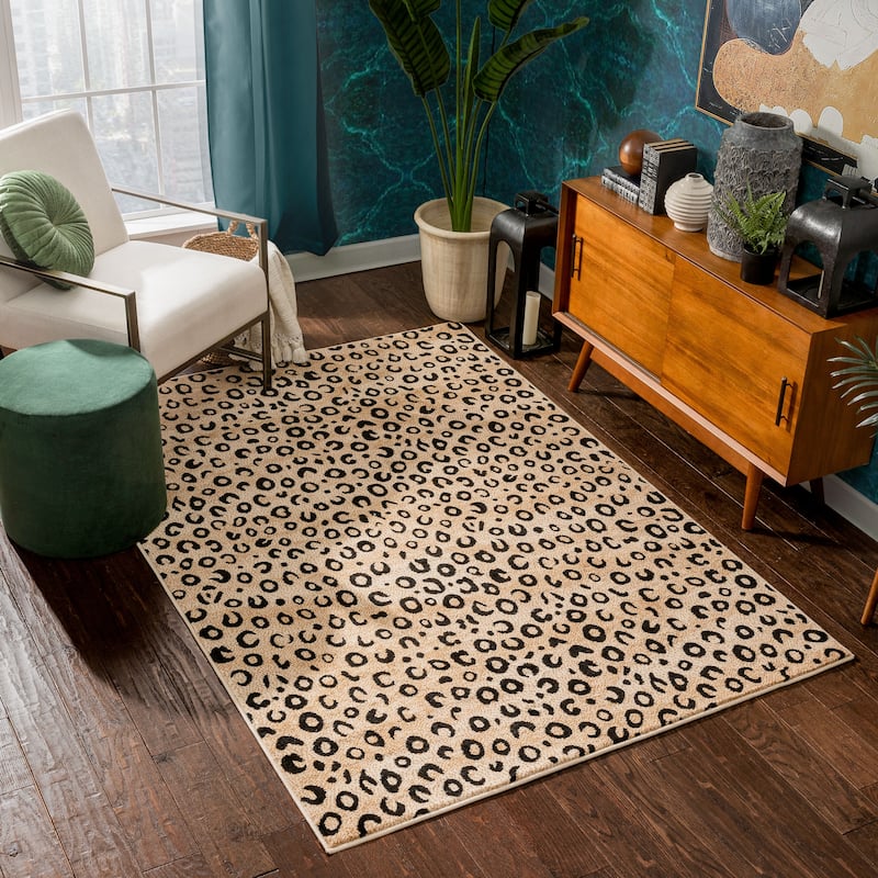 Well Woven Modern Leopard Animal Prints Black Ivory Area Rug - 3'3" x 5'3"