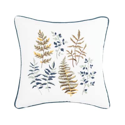 Botanical Leaves Embroidered Throw Pillow
