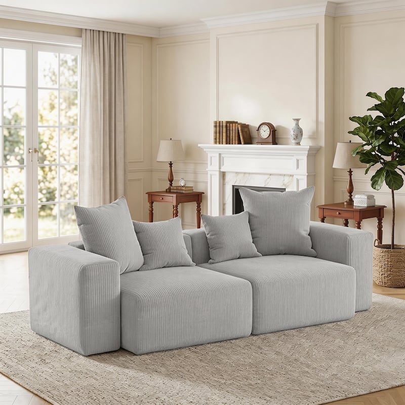 Oversized Corduroy Upholstery Modular Sofa No Assembly - Light Grey