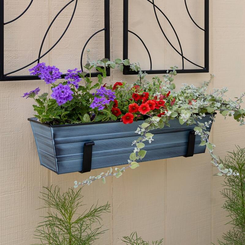 Achla Designs Small Galvanized Steel Flower Box Planter With Wall Brackets, 22 Inch Wide
