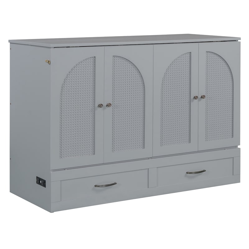 Full Size Murphy Bed with Large Drawers, Gray