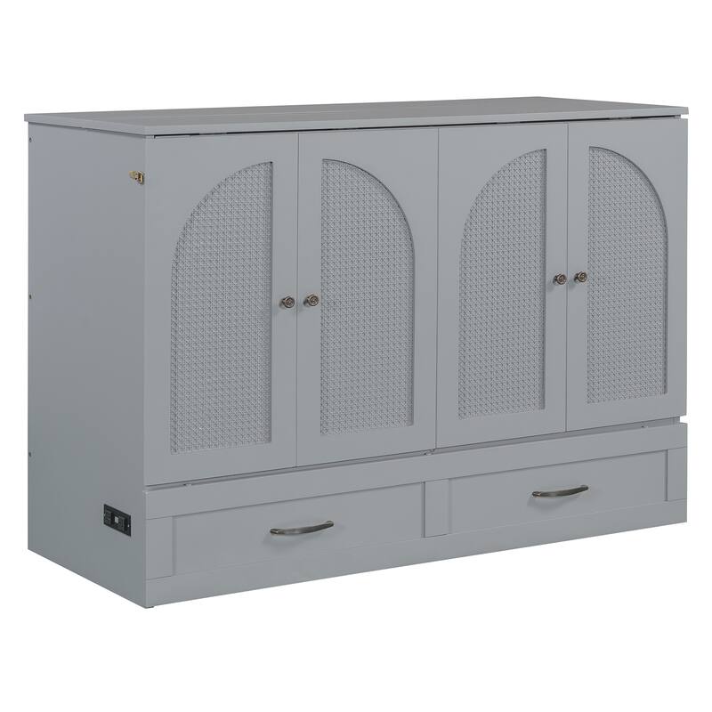 Full Size Murphy Bed with Large Drawers, USB Charging Port & Space-Saving Foldable Design - Perfect for Small Spaces