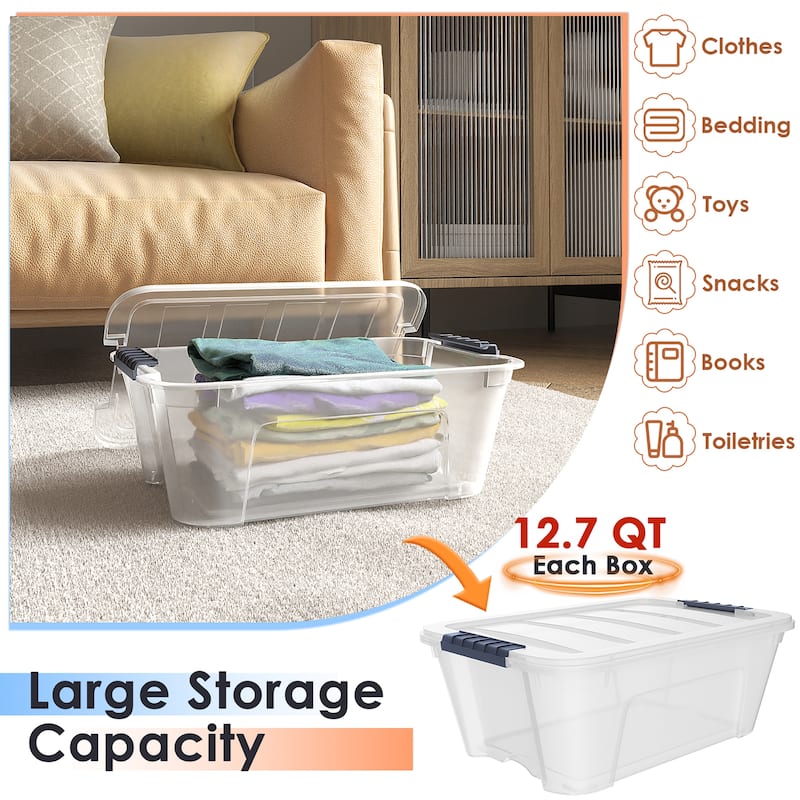 Costway 12 Pack Latch Stack Storage Box Tubs Bins Latches Handles - Transparent - 16.5'' X 11.0'' X 6.5''