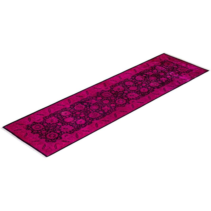 Overton Hand Knotted Wool Vintage Inspired Modern Contemporary Overdyed Pink Runner Rug - 3' 1" x 11' 0"