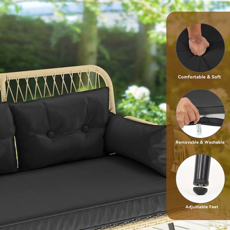 Moasis 2-Piece Outdoor Wicker Loveseat Set Weather-Resistant Rattan Patio Conversation Furniture - 45.3"L x 20.5"W x 32.2"H
